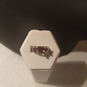 Silver Ring with Red Gemstones